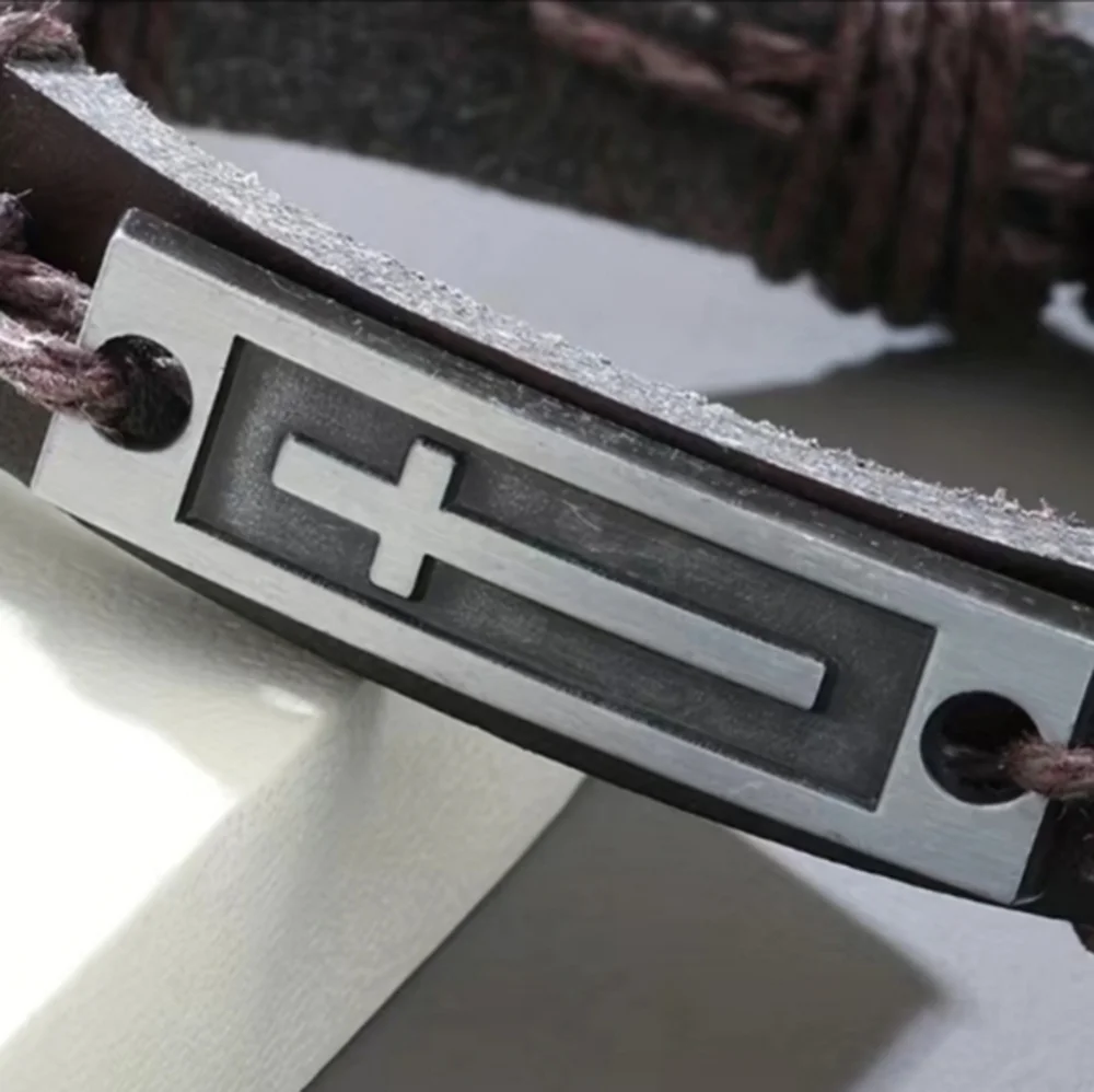 Men or‎ Womens Cross Leather Adjustable Jesus Draw String Religious Bracelet
